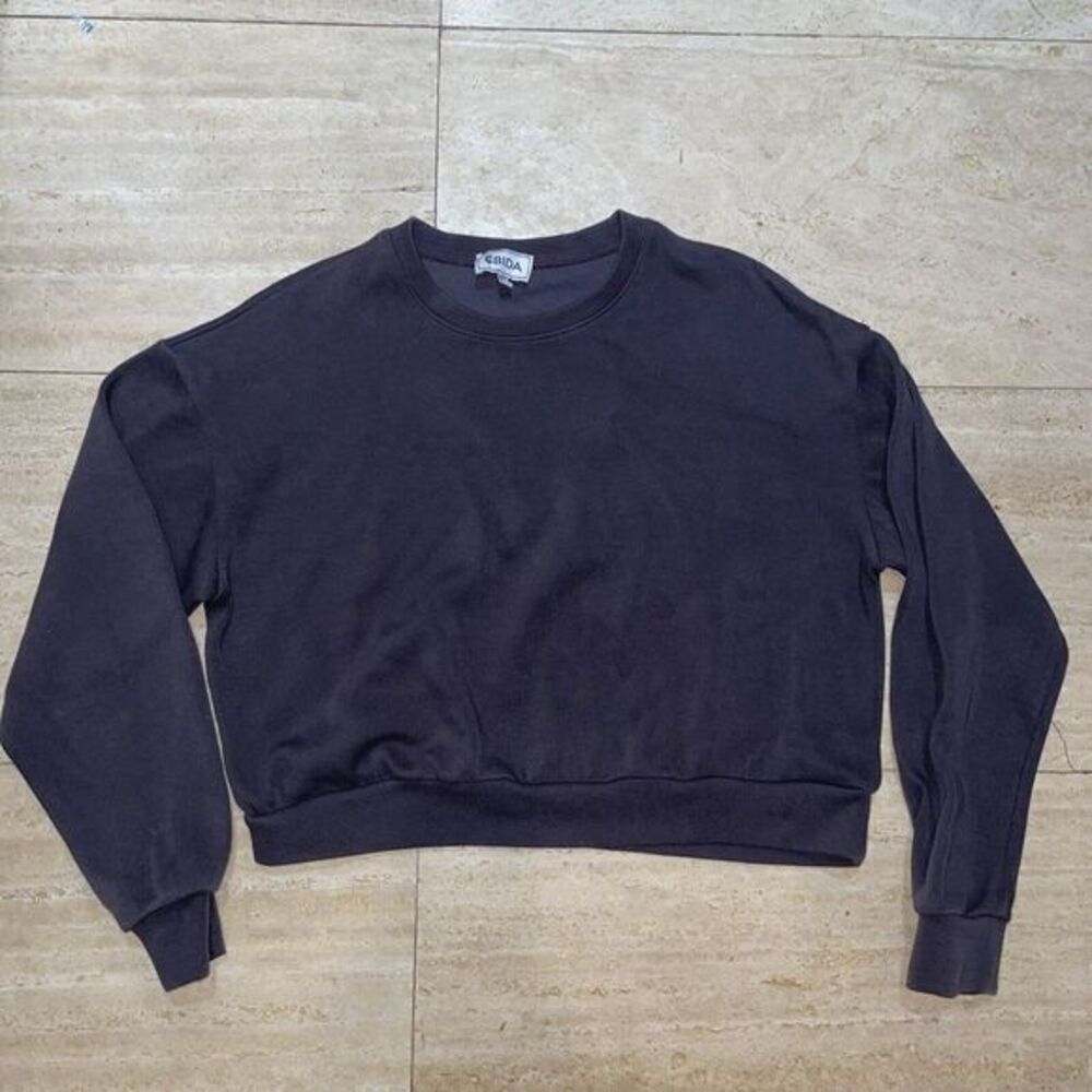 Bida Womens Pullover Sweatshirt Dark Gray Cropped Size Small